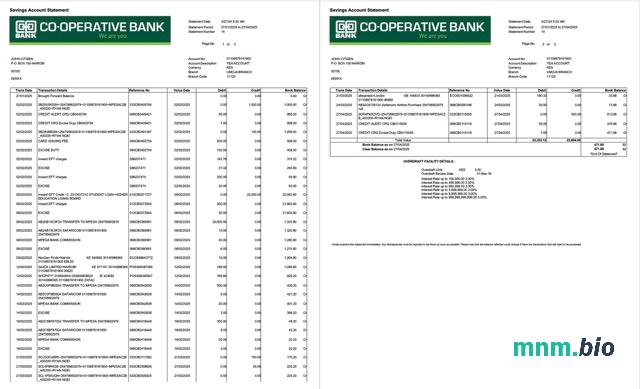 Kenia Bank Spółdzielczy dowód adresu szablon oświadczenia w formacie Word i PDF,.doc i .format pdf